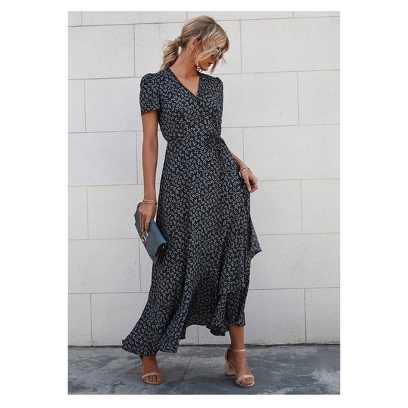 Boho Floral wrap dress with ruffle hem - Picture 2 of 10